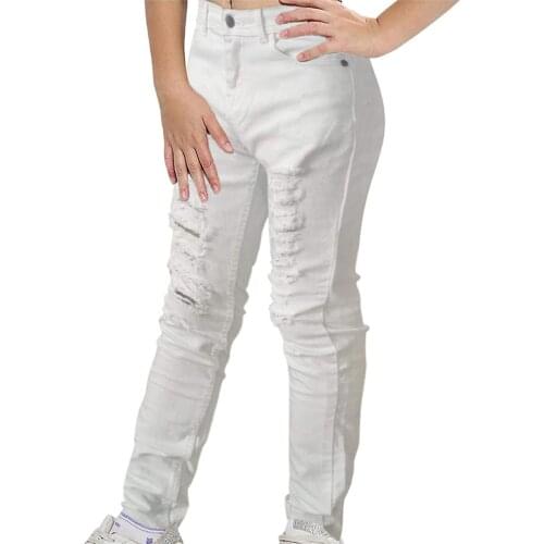 3-14 Years Old Childrens Jeans Kids Teen Boys Fashion Tight Hole Pocket Button Zipper Long Jeans Spring Summer Trousers 2021