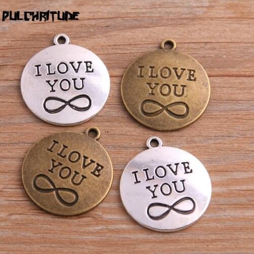 6pcs 24*28mm Two Color Metal Zinc Alloy Round Letter "I LOVE YOU" Charms Fit Jewelry Medical Plant Pendant Makings