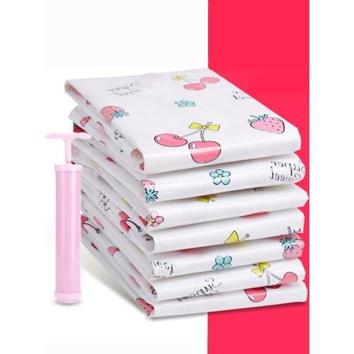 Premium Compression Vacuum Bag Storage Bags Organizer Clothes Cute Fruit Space Saver Dustproof Reusable Home Wardrobe Organizer