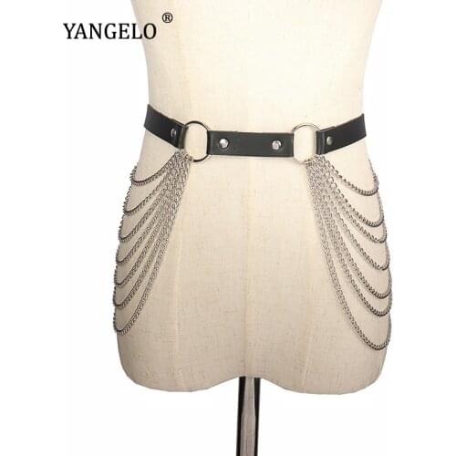 Punk Style Harajuku Sexy Chain Circle PU Leather Waist Chain Belt Performance Jewelry Unisex Men Women Strap Belt