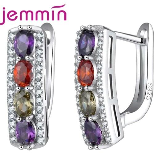 Luxury Women Wedding Bridal Ear Jewelry Finding Sparkly Colorful Crystal Hoop Earrings 925 Sterling Silver Jewelry 10PCS