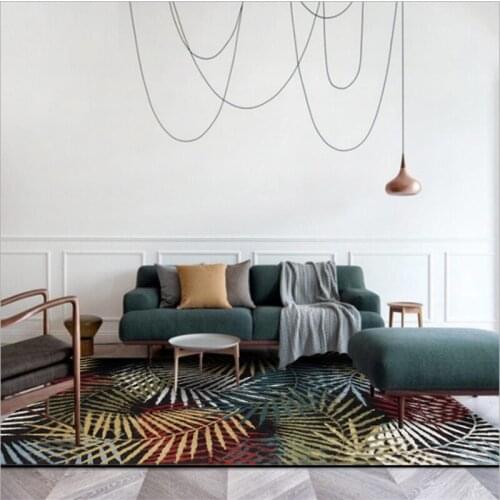 Modern American Deep Red Green Leaf Pattern Crystal Velvet Carpet Carpets For Living Room Carpet Kids Room Bedroom Rugs