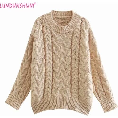 LUNDUNSHIJIA High Quality Loose Sweaters Women 2020 Autumn Winter Twist Knitted Pullover Top Fashion Female Sweater