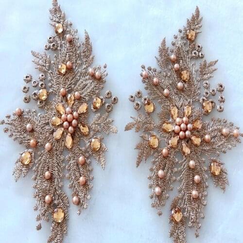Champagne Embroidery Hot Drill Applique Exterior Decor Applique Apparel Patches Flower Patch Decoration Accessories