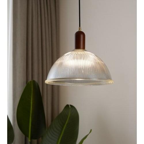 Japanese Simple Creative Personality Retro Restaurant Bar Light Single Head Solid Wood Bedroom Glass Chandelier Lamps E27