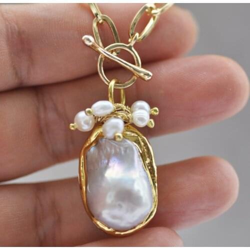 Z10765 27mm Baroque Keshi Reborn Pearl Gold-plating Chain Pendant