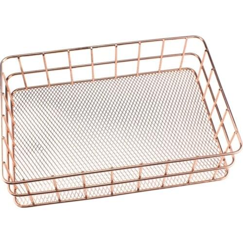 Wire Iron Storage Basket Rose Gold Durable Home Office Desk Shelf Storage Basket Desktop For Kichen Cabinets Bedroom Bathroom