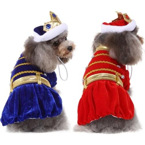 Funny King Dog Costume Pet Dog Cat Halloween Clothes With Hat Fancy Puppy Apparel Jacket Dress Costumes For Cat Small Large Dog