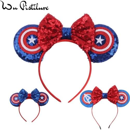 Designer Headbands Mickey Mouse Ear Hairband Captain America headdress For Girl Women Big Sequins Ears DIY Kids Hair Accessories