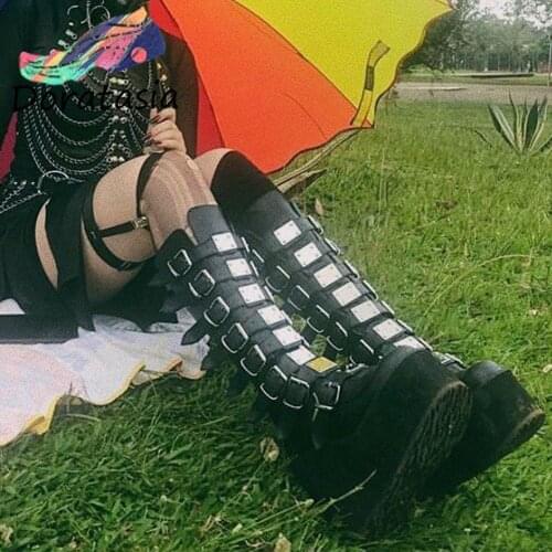 DORATASIA Big Size 43 Womens Boots Luxury Zipper Buckle Motorcycle Boots Women Wedges Punk Goth Casual Quality Women Shoes