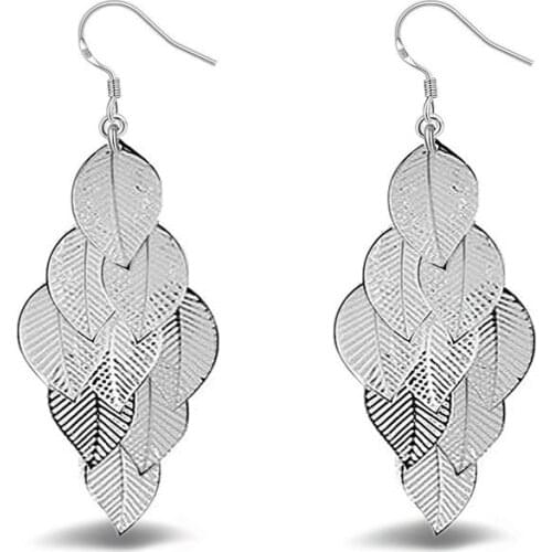 Trendy Hollowed out Thin Leaves Tassels Dangle Earring for Women Silver Plated party ear Jewelry DropShipping Wholesale