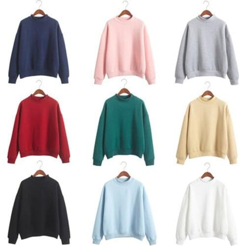 Woman Sweatshirts 2021 Sweet Korean O-neck Knitted Pullovers Thick Spring Autumn Candy Color Loose Hoodies Solid Womens Clothing