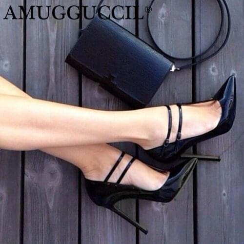 2020 New Plus Big Size 35-47 Black Buckle Fashion Sexy High Heel Spring Summer Female Ladies Mary Janes Shoes Women Pumps D1220
