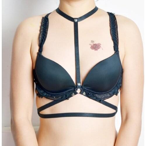 Women black harness Cage Bra summer style bondage harness cage bra fantasia geometric rivet Gothic sexy lingerie