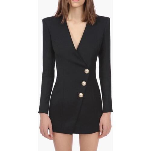 QUALITY New HIGH Fashion 2021 Designer Runway Dress Womens Long Sleeve Lion Buttons Brief v-neck Dress