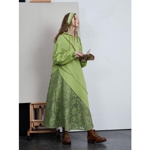 IRINACH468 Fall Winter 2021 Collection Original Design Jacquard Patchwork Long Sleeve Hoodie Dress Women