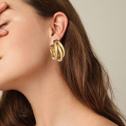 Golden Big hoop Earrings Korean Geometry Metal Gold Earrings For women Female Retro Drop Earrings 2021 Trend Fashion Jewelry