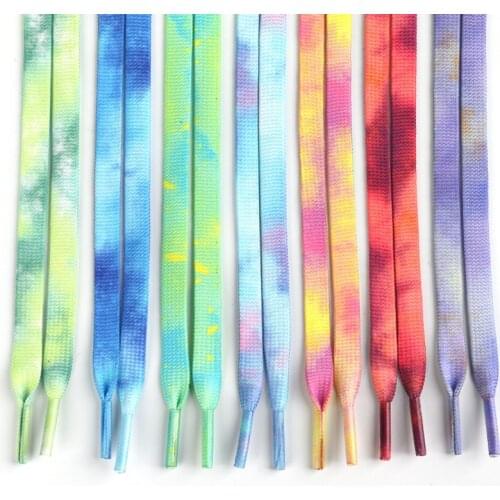 1Pair Color Tie Dyed Shoelaces Canvas Leisure Time aj1 Air Force One Mens Sports Shoes Adaptation Womens Fashion 5Colors