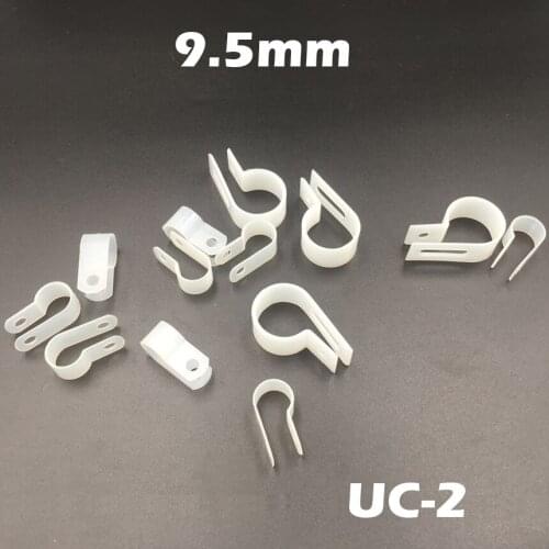 130pcs UC-2 9.5mm 3/8" White Plastic Nylon Wire Hose Tube Fansten R-Type Fixed Cable Tie Mount Organizer Holder R Clip Clamp