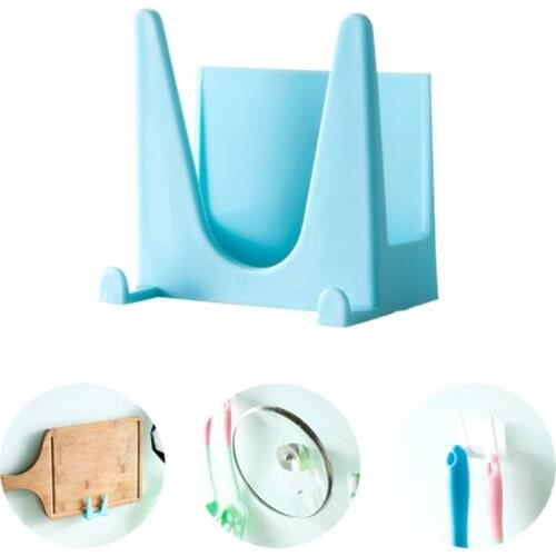 2 Pcs Kitchen Wall Mounted Pan Pot Cover Lid Sticky Holder Cooking Tool Shelf Organizer Multi-function