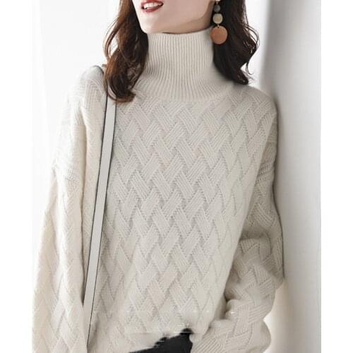 20 new autumn and winter high-neck cashmere sweater women loose pullover long-sleeved sweater plus size thick wool sweater base