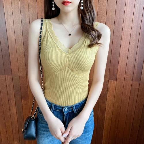 Women 2021 Autumn Winter Fashion Slim Sleeveless Tops Female Warm Thickening Vest Tops Ladies Lace V-neck Tanks Tops W116