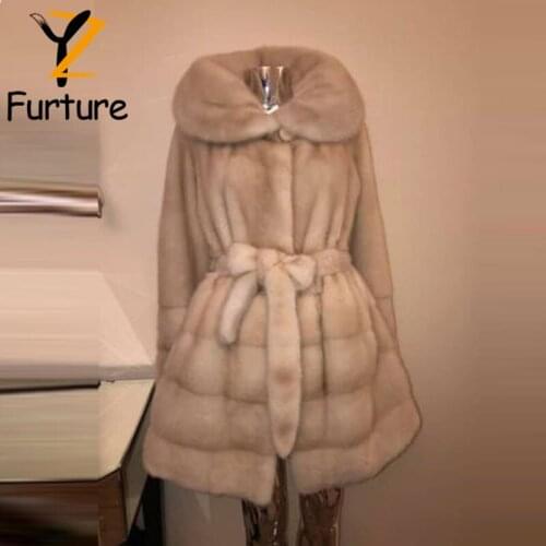 2021 Winter Fashion Real Fur Coat Natural Mink Fur Coat Large Lapel Mink Fur Overcoats Skirt Hem Design Thick Warm Women Coats