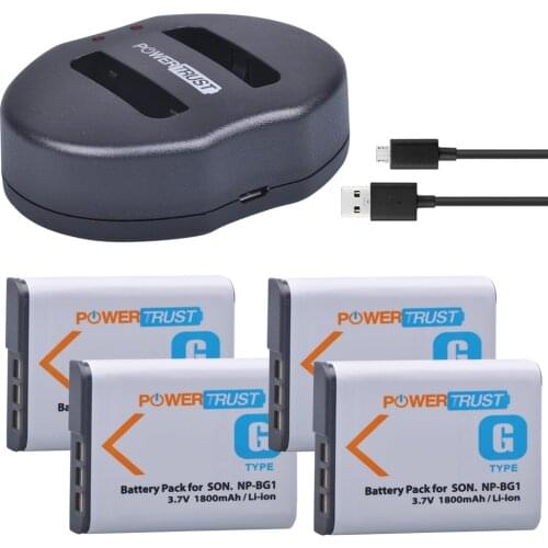 4Pcs 1800mAh NP-BG1 NP BG1 NPBG1 Camera Battery + Dual USB Charger for SONY HX10 W30 W210 W100 W110 W120 H50 H55 H70 HX9 T20