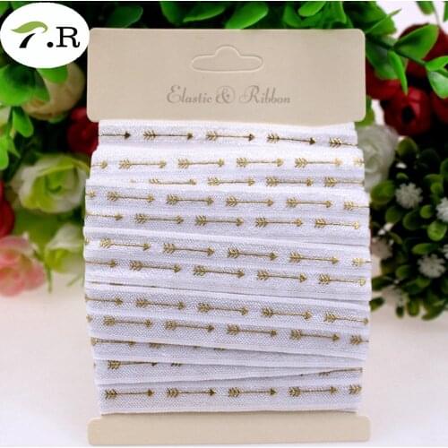 5/8" fold over elastic gold foil arrows 029 white 10yards/lot without card