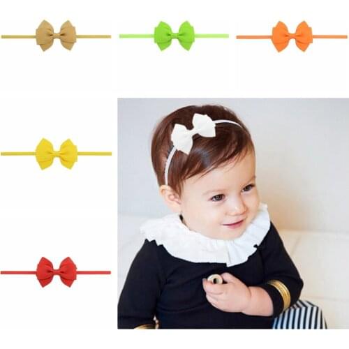 7 CM Mini Solid Color Double Layer Bowknot Headband Newborn Infant Grosgrain Ribbon Bows Hairband Toddler Clothing Ornaments