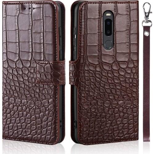 Flip Phone Case For Meizu M8 Note Cover Original Crocodile Texture Leather Luxury Coque Wallet Capa With Strap Card Holder