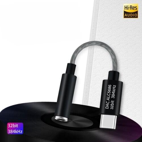 Realtek ALC5686 USB Type-C to 3.5mm DAC Headphone Amplifier 16-32Ω 125dB PCM 32b/384kHz Digital Decoder Hi-Res AUX Audio Adapter