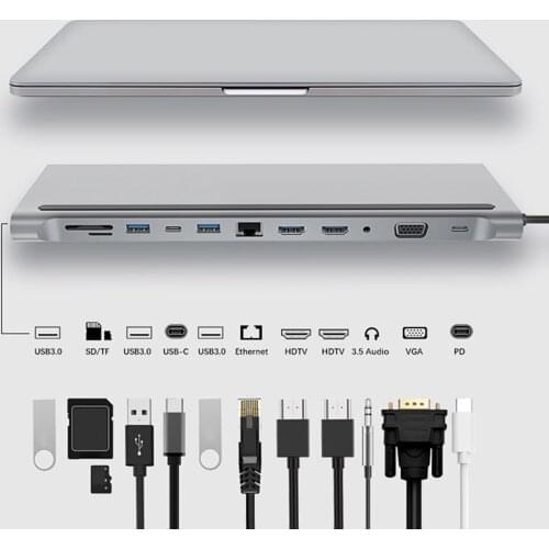 12 In 1 Type C Laptop Docking Station USB 3.0 HDMI VGA PD USB Hub For MacBook 1 Set