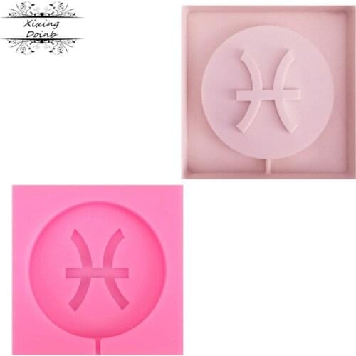 Twelve constellation Pisces shape lollipop silicone mold chocolate mollus mold card cake decorating tool