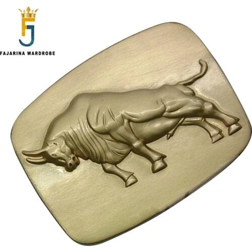 FAJARINA Mens Design 3D Cattle Animal Pattern Slide Styles Buckles Solid Brass Belt Buckle Only for 3.6-3.9cm Wide Belts BCK004