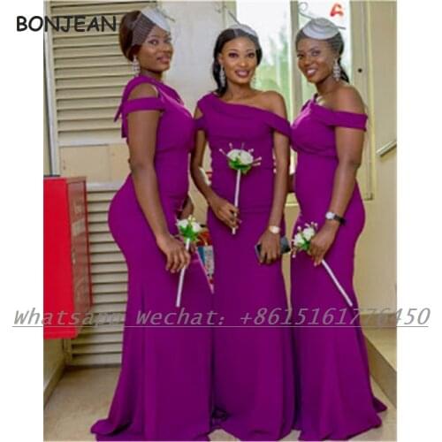 Purple Bridesmaid Dresses 2021 Mermaid One Shoulder Elastic Satin Lace Up African Bridesmaid Dress Plus Size for Women Wedding