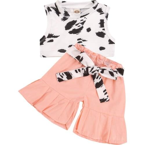 FOCUSNORM 0-6Y Summer Fashion Kids Girls Clothes Sets 2pcs Leopard Printed Sleeveless Vest Tops Ruffles Shorts With Belt