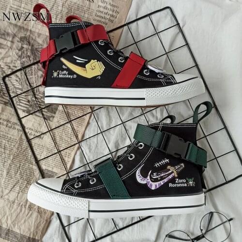ONE PIECE Functional Wind Man Changed Canvas Shoes Mens High-top Mandarin Duck Couple Graffiti Hand-painted Shoes ow Sakura
