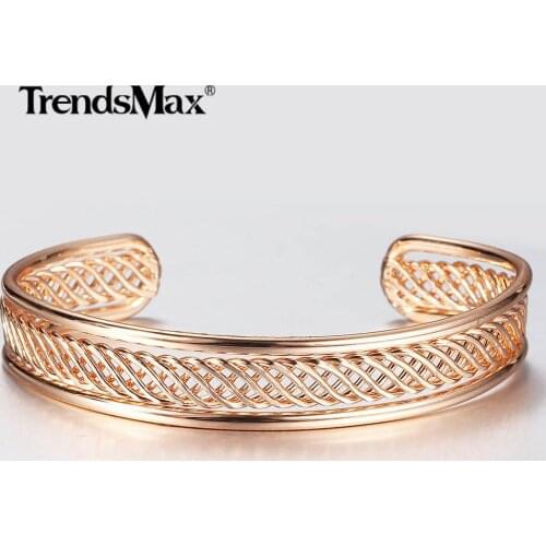 Hot 2020 12mm 585 Rose Gold Cuff Bangle Bracelet for Women Girl Twisted Carved Wristband Simple Party Wedding Jewelry CB54