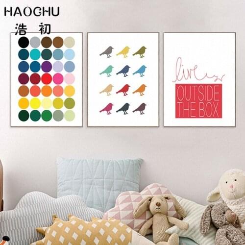 HAOCHU Nordic Colorful Dot Birds Abstract Landscape Art Print Canvas Painting Pop Wall Posters For Home Decor Hotel Wall Picture