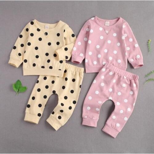 Newborn Baby Cotton Clothes Outfit Set Long Sleeve Polka Dot T Shirt Tops Pants Set Kids Boys Girls Baby Clothing Set