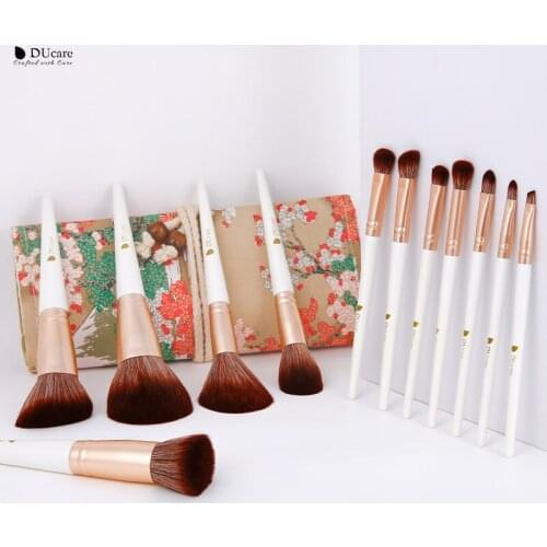 DUcare 12Pcs Makeup Brushes Natural Synthetic Hair Blush Eye Blending Contour Powder Foundation Professional Make up Tools White