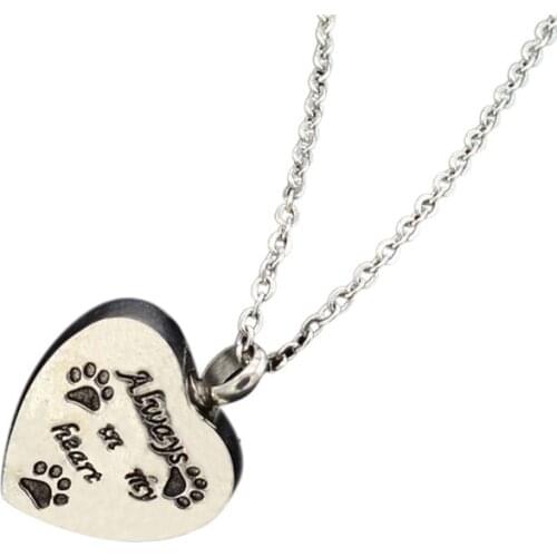 Classic Ash Pendant Necklace Mens Women Carving Always In My Heart Dog Cat Paw Cremation Urn Necklaces Memorial Jewelry