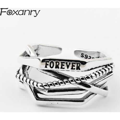 Foxanry Wholesale 925 Sterling Silver Party Rings for Women Couples Vintage Multilayer Cross Twining Open anillos Jewelry Gifts