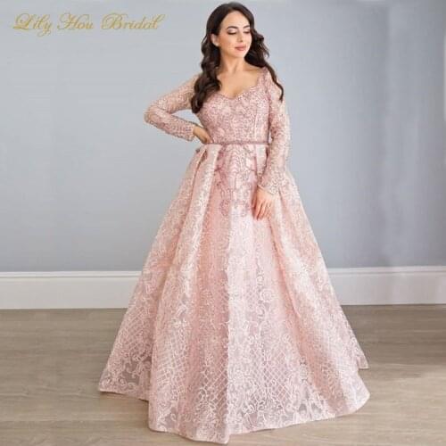 Luxurious Crystals Lace Evening Dress Illusion Long Sleeves High Quality Floor Length Prom Party Gowns