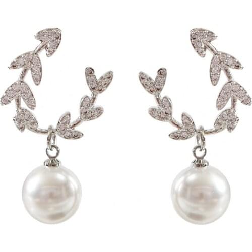 LANFLORA fashion cute leaves women pearl stud earrings copper alloy stud earrings Classic bulk wholesale earrings