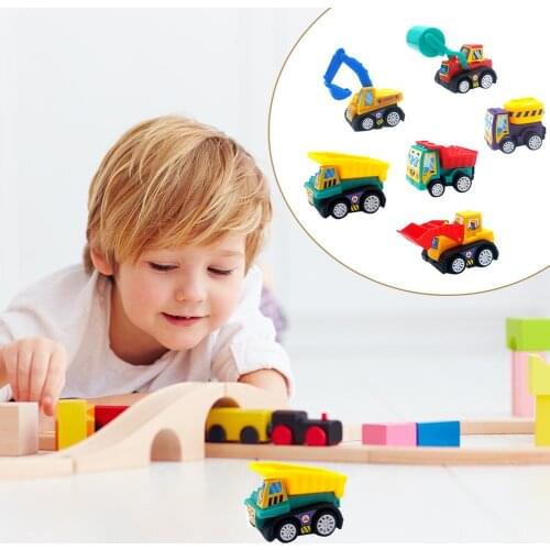 6pcs/Set Mini Cartoon Cars Models Excellent Durable Plastic Rubber Process Pull Back Engineering Truck Child Toys Kid Gift