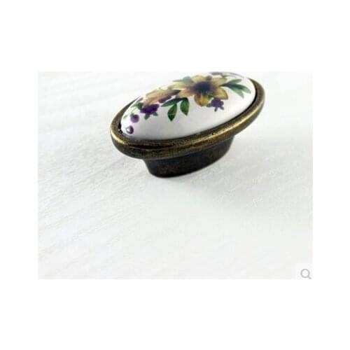 Fashion Vintage rural ceramic knob bronze drawer kitchen cabinet handle antique brass dresser cupboard door pull