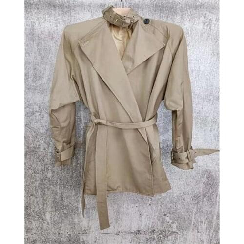 Fashion Formal Tailored Collar Wish Belt Khaki Women Suit Business Jacket Top Mid-Length Slim Cotton Spring Autumn Coat