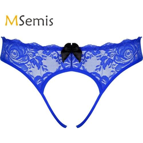 Mens Erotic Floral Lace G-strings Thongs Panties Sissy Lingerie Thong Briefs Underwear Crotchless Bowknot T-back Underpants